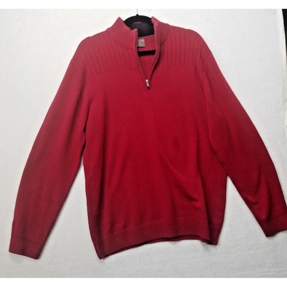 Great Northwest red cable knit sweater men's XL cotton blend 1/4 zip long sleeve